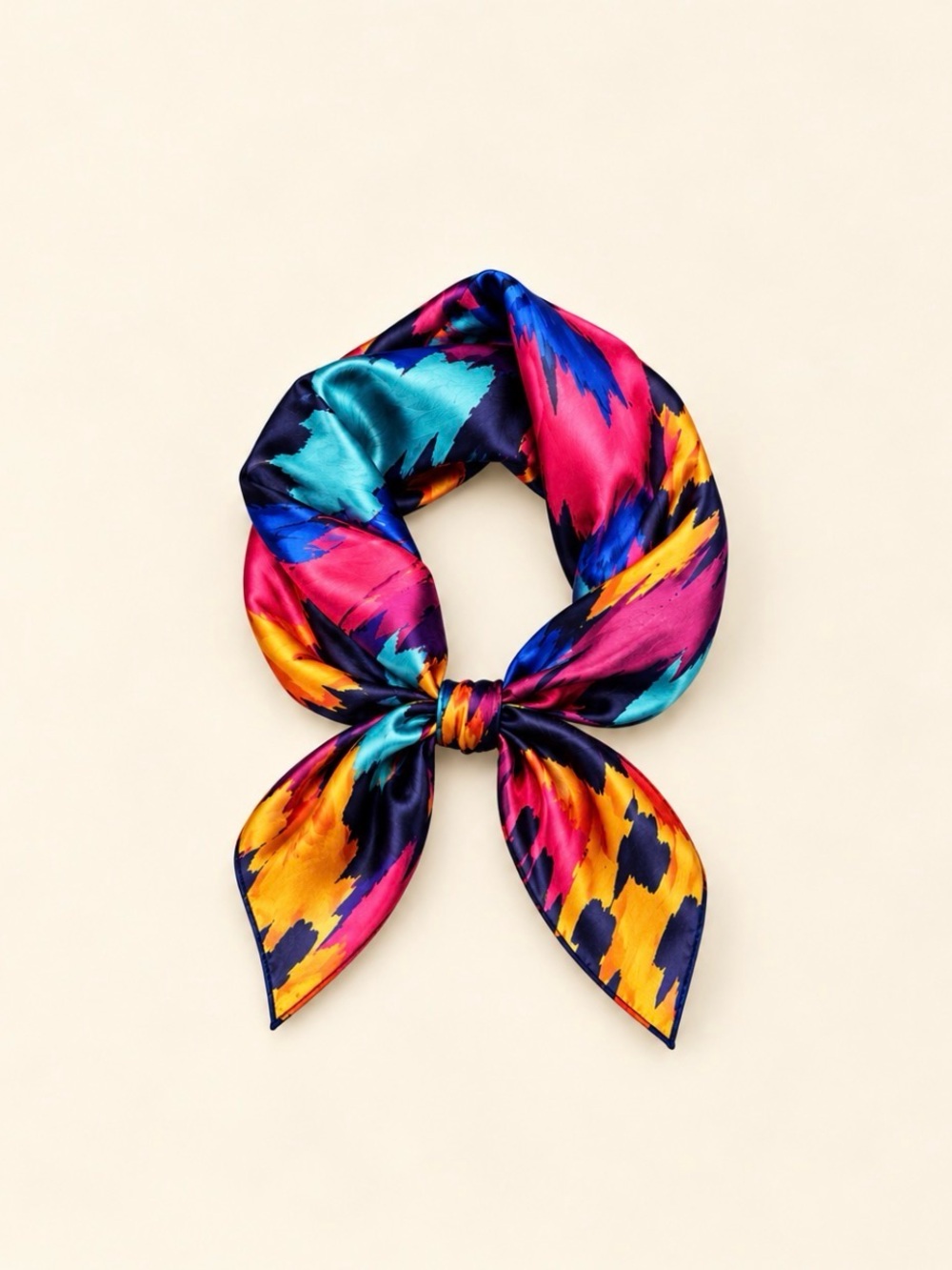 Vibrant Multicolor Satin Neck Scarf - Pink, Blue & Gold